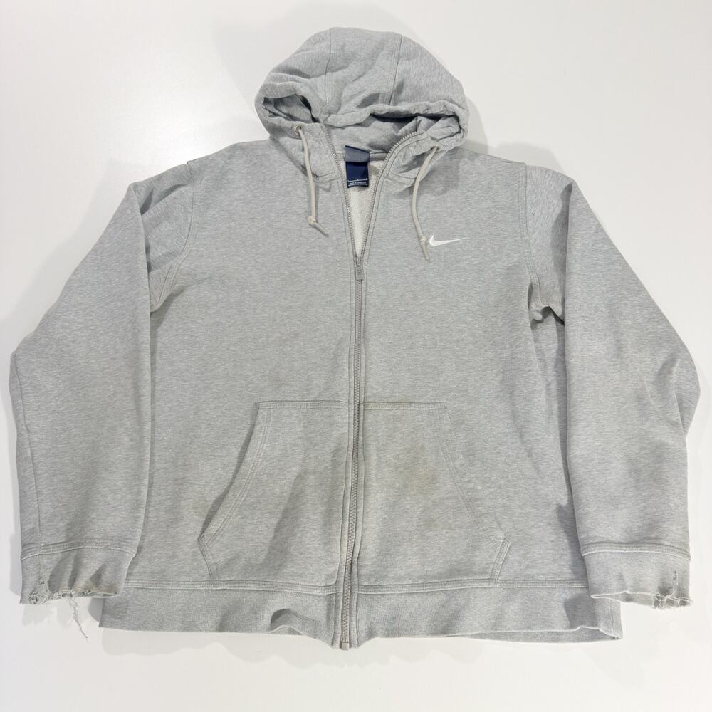 Nike Hoodie Mens L Heather Gray Full Zip Fleece Sweatshirt Blank Classic Blank